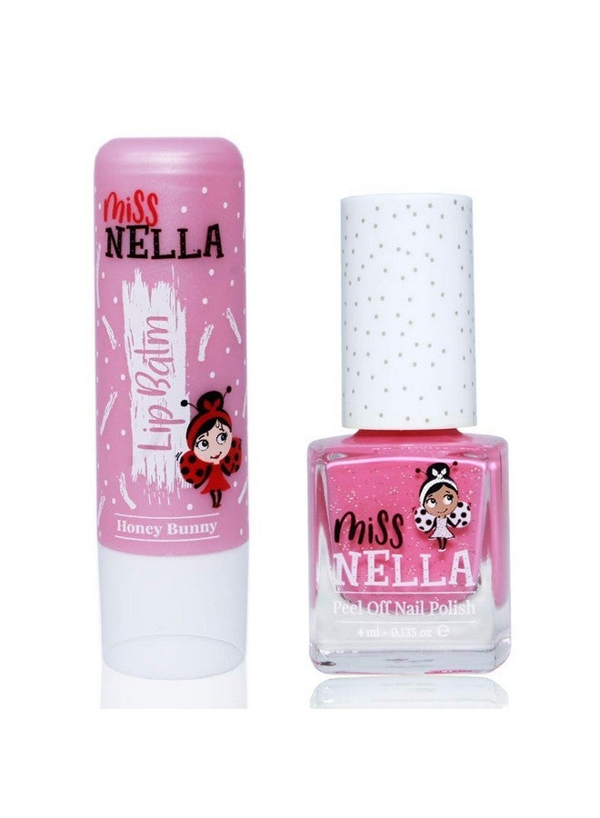 Miss NELLA MISS NELLA Nail Polis + Lip Balm set- Special Pink Glitter Nail Polish for Kids- WATERMELON POPSICLE, with Peel-off, Water Based & Odour Free Formula + HONEY BUNNEY pink hypoallergenic lip balm - Image 2