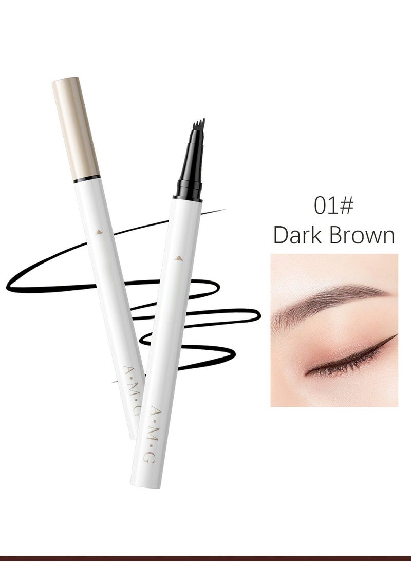 AMG - Eyebrow Pen with Micro-Fork Tip, 4 Tip Microblade Eyebrow Pen, Waterproof Smudgeproof Long Lasting Brow Contouring Pencil, Create Natural Brows (Dark Brown) - Image 1