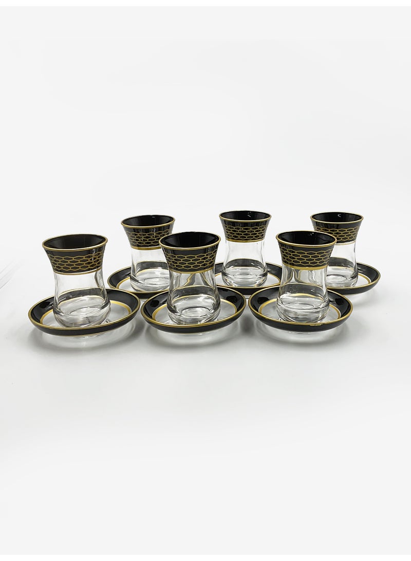 Acar Luxury Black & Gold Turkish Tea Glass Set with Contemporary Design – 6 Pieces | Made in Turkey - Image 1