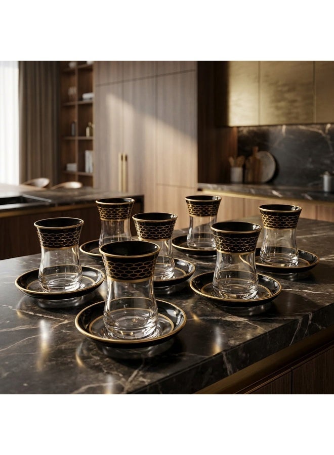 Acar Luxury Black & Gold Turkish Tea Glass Set with Contemporary Design – 6 Pieces | Made in Turkey - Image 1