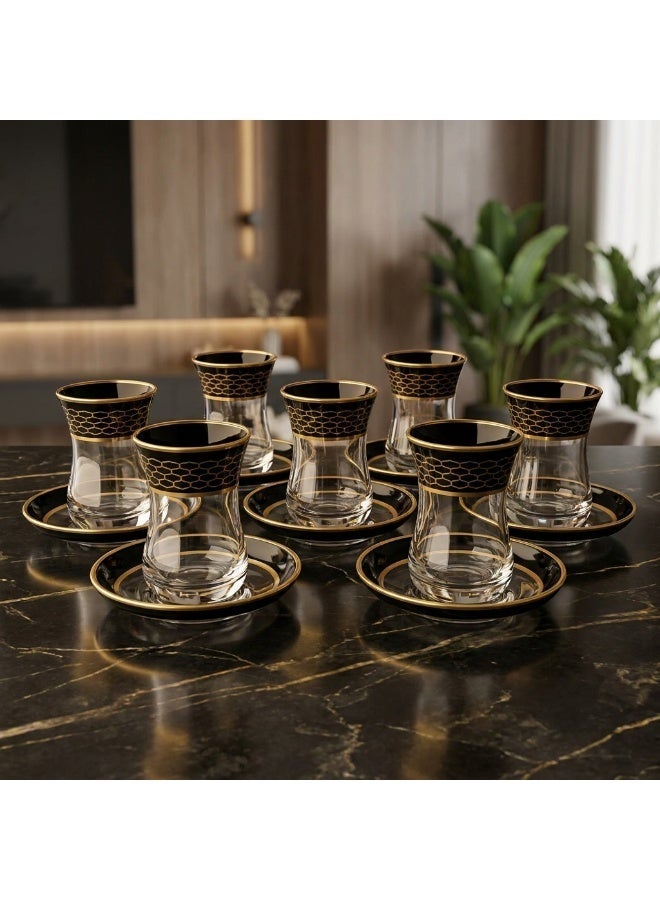 Acar Luxury Black & Gold Turkish Tea Glass Set with Contemporary Design – 6 Pieces | Made in Turkey - Image 3