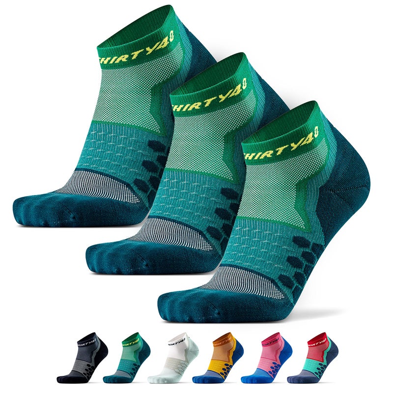 Thirty48 Performance Compression Low Cut Running Socks for Men and Women | More Compression Where Needed ([3 Pair] Green/Green, XLarge - Women 11-13 // Men 12-14) - Image 1