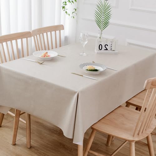 TruDelve Heavy Duty Vinyl Tablecloth Beige Plastic Table Cloth Rectangle Table Wipeable Waterproof PVC Tablecloths Rectangular 54 x 72 Pure Beige