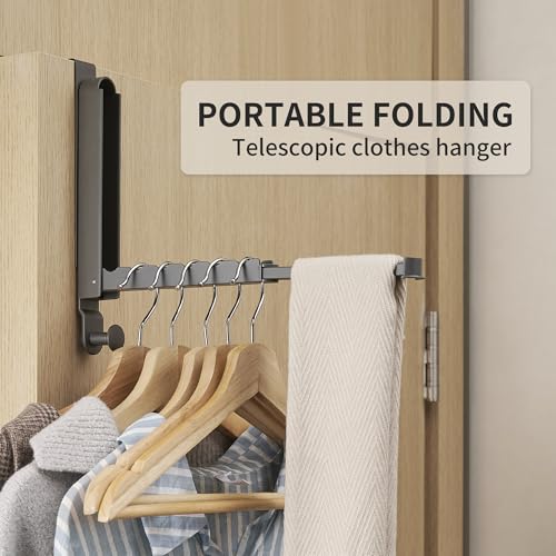 RFOUO Over The Door Hooks Hanger Fit Door up to 1 34 Optimal 1pcOver The Door Hanger with Retractable RodFoldable Over The Door Drying Rack for Laundry Bathroom Bedroom Space Grey 1 Pack - Image 3