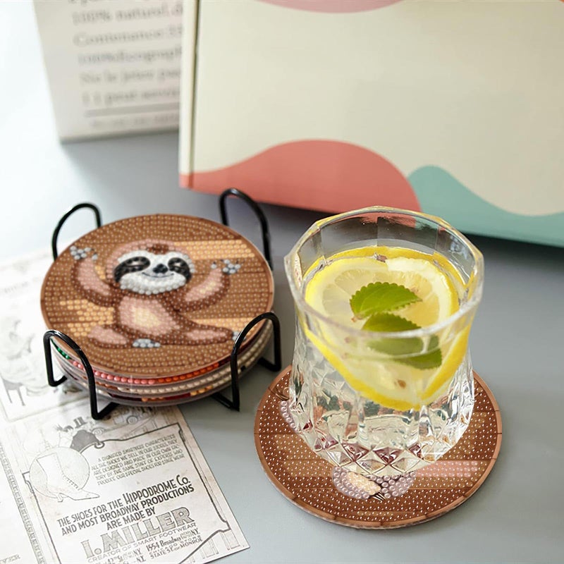 cupmod Sloth Diamond Painting Kits Coaster with Holder,8 Pieces Sloth Diamond Art Coasters with Holder, DIY Animal Diamond Coasters for Beginners - Image 5