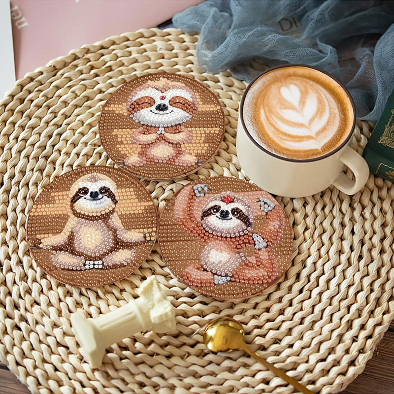 cupmod Sloth Diamond Painting Kits Coaster with Holder,8 Pieces Sloth Diamond Art Coasters with Holder, DIY Animal Diamond Coasters for Beginners - Image 4