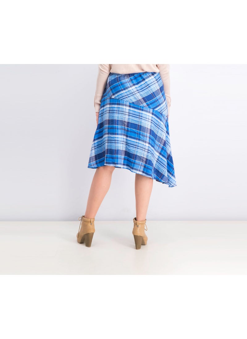 RALPH LAUREN - Women Checkered Asymmetrical Hem Skirt, Blue - Image 1