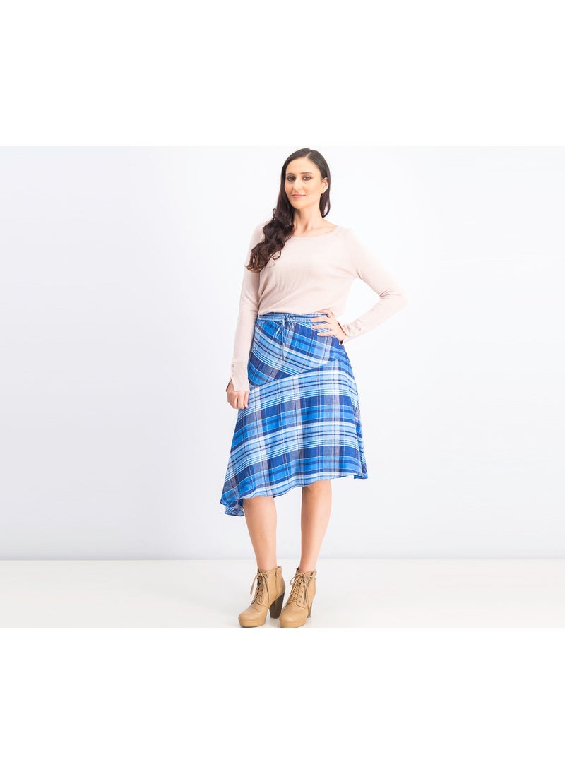 RALPH LAUREN - Women Checkered Asymmetrical Hem Skirt, Blue - Image 1