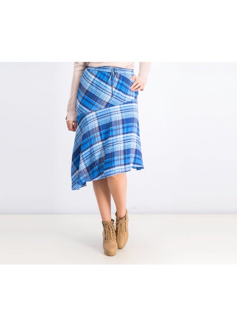 Women Checkered Asymmetrical Hem Skirt, Blue