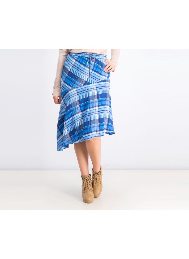 RALPH LAUREN - Women Checkered Asymmetrical Hem Skirt, Blue - Image 1