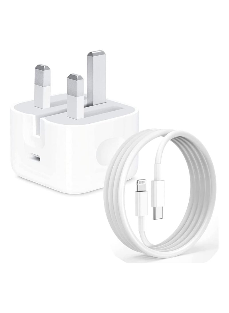 MMG iPhone 20W Fast Charger | USB C Wall Fast Charger with 1m USB C to Lightning Cable Compatible with iPhone 14/14 Pro/14 Pro Max/13/12/SE2020/11/XR/XS Max/X/iPad - Image 1