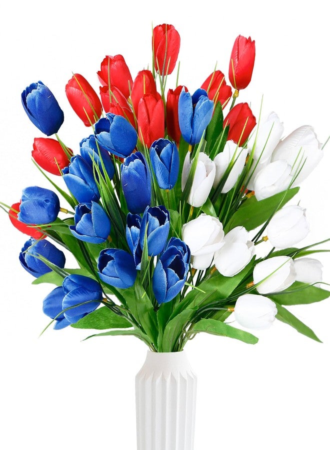 Sggvecsy 36 Pcs Patriotic Artificial Flowers Memorial Tulips Bouquet Fake Red White and Blue Cemetery Tulips Flowers for Grave 4th of July Memorial Day Independence Day Veterans Home Decoration - Image 1