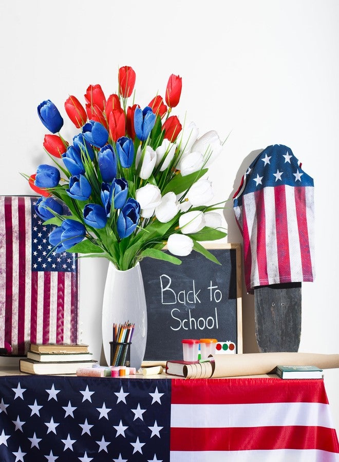 Sggvecsy 36 Pcs Patriotic Artificial Flowers Memorial Tulips Bouquet Fake Red White and Blue Cemetery Tulips Flowers for Grave 4th of July Memorial Day Independence Day Veterans Home Decoration - Image 3