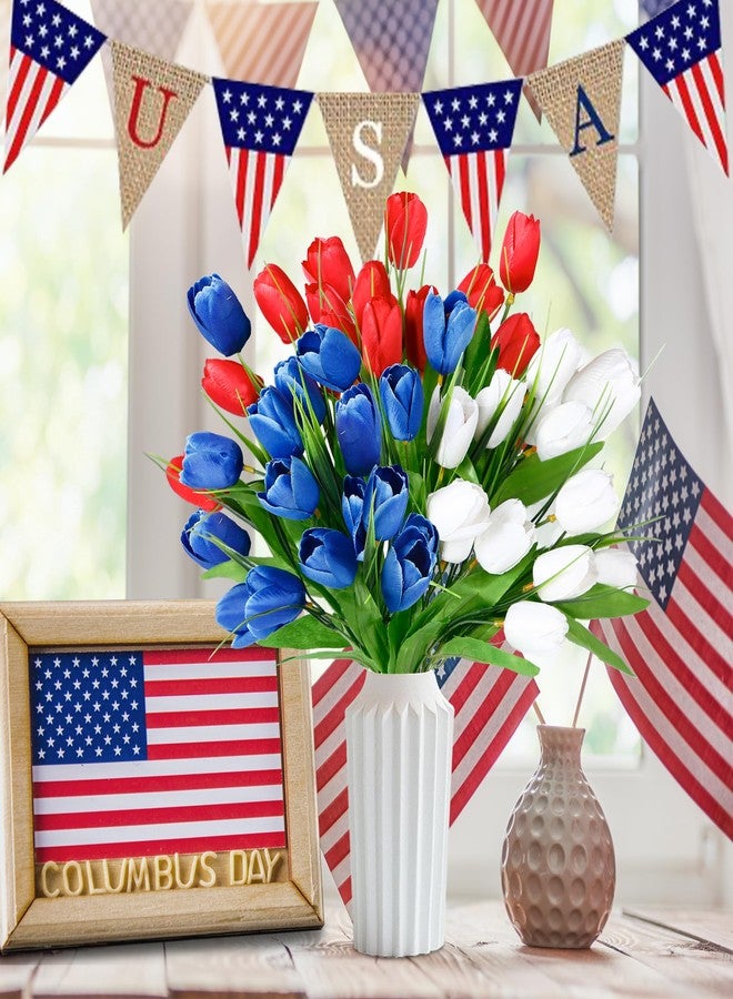 Sggvecsy 36 Pcs Patriotic Artificial Flowers Memorial Tulips Bouquet Fake Red White and Blue Cemetery Tulips Flowers for Grave 4th of July Memorial Day Independence Day Veterans Home Decoration - Image 2