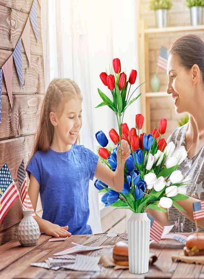 Sggvecsy 36 Pcs Patriotic Artificial Flowers Memorial Tulips Bouquet Fake Red White and Blue Cemetery Tulips Flowers for Grave 4th of July Memorial Day Independence Day Veterans Home Decoration - Image 4
