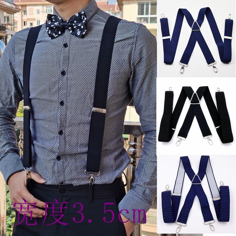 Men'S And Women'S Cross X Four-Hook Buckle Elastic Suspenders Clip Hook Hook Buckle Cross Suspenders Suspenders 3.5Cm - Image 2
