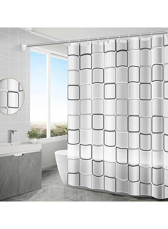 UREVO Waterproof Square Printing Shower Curtain White 180x200centimeter - Image 1