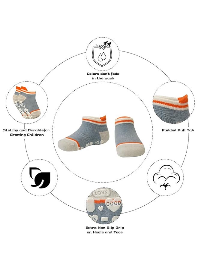 SHABILI Baby Boys Girls‘ Cotton Ankle Short Low‑Cut Slouch Socks 5‑Pair Pack, Skin‑Friendly Breathable Moisture‑Wicking Anti‑Odor Elastic Cuff Non‑Slip Sole for 1‑3 Years, Ideal for Daily Leisure Travel Sport - Image 2