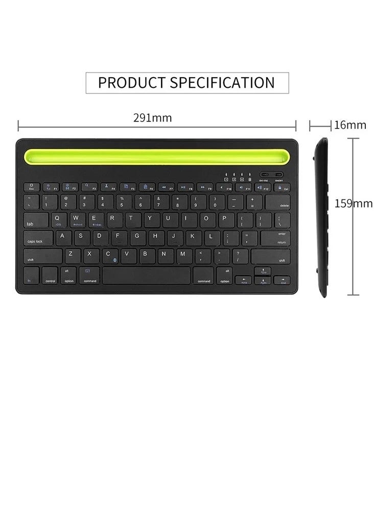 Generic - Rechargeable Dual Mode Tablet Keyboard – Silent Multi-device (BT1 , BT2 ,BT3 , 2.4Gh )  BT 3-5 / Wireless Keyboard 10m – With Mobile Holder & Power Saving 380 mAh Battery –  Windows / Android For Smart TV , Tablet ( Arabic / Eng. Key )  | Black - Image 1