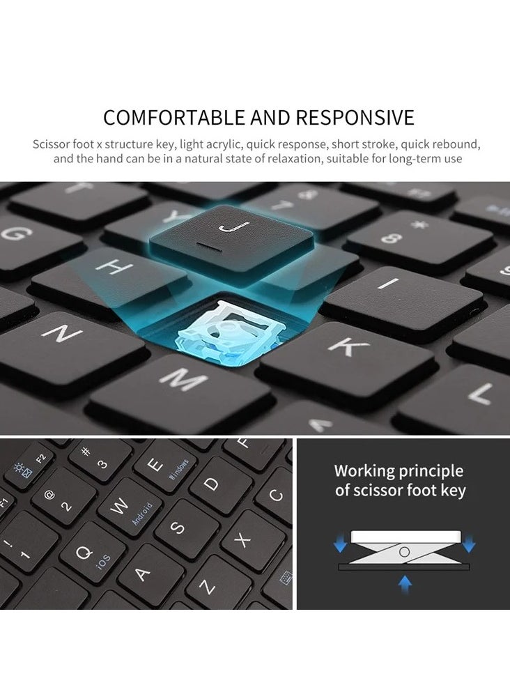 Generic - Rechargeable Dual Mode Tablet Keyboard – Silent Multi-device (BT1 , BT2 ,BT3 , 2.4Gh )  BT 3-5 / Wireless Keyboard 10m – With Mobile Holder & Power Saving 380 mAh Battery –  Windows / Android For Smart TV , Tablet ( Arabic / Eng. Key )  | Black - Image 1
