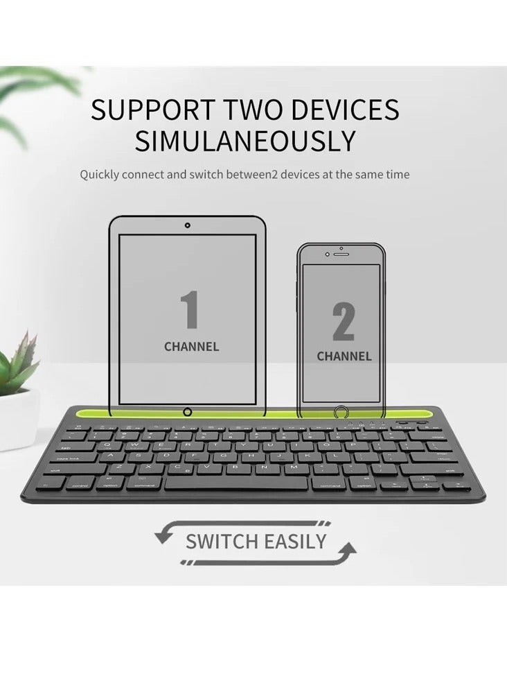 Rechargeable Dual Mode Tablet Keyboard – Silent Multi-device (BT1 , BT2 ,BT3 , 2.4Gh )  BT 3-5 / Wireless Keyboard 10m – With Mobile Holder & Power Saving 380 mAh Battery –  Windows / Android For Smart TV , Tablet ( Arabic / Eng. Key )  | Black - Image 5