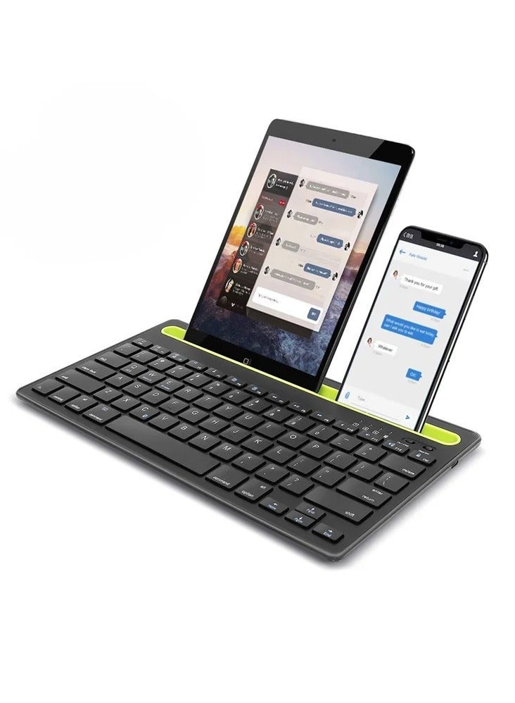 Rechargeable Dual Mode Tablet Keyboard – Silent Multi-device (BT1 , BT2 ,BT3 , 2.4Gh )  BT 3-5 / Wireless Keyboard 10m – With Mobile Holder & Power Saving 380 mAh Battery –  Windows / Android For Smart TV , Tablet ( Arabic / Eng. Key )  | Black - Image 1
