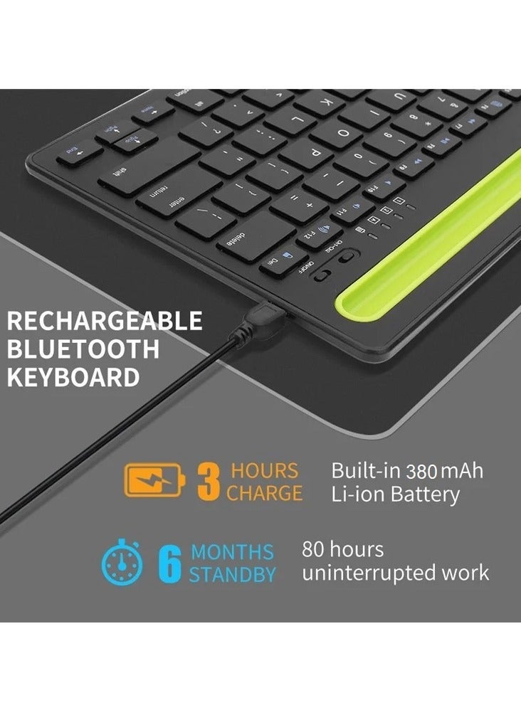 Rechargeable Dual Mode Tablet Keyboard – Silent Multi-device (BT1 , BT2 ,BT3 , 2.4Gh )  BT 3-5 / Wireless Keyboard 10m – With Mobile Holder & Power Saving 380 mAh Battery –  Windows / Android For Smart TV , Tablet ( Arabic / Eng. Key )  | Black - Image 2