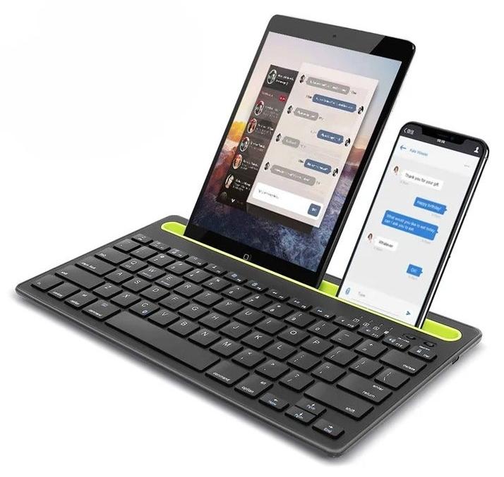 Rechargeable Dual Mode Tablet Keyboard – Silent Multi-device (BT1 , BT2 ,BT3 , 2.4Gh )  BT 3-5 / Wireless Keyboard 10m – With Mobile Holder & Power Saving 380 mAh Battery –  Windows / Android For Smart TV , Tablet ( Arabic / Eng. Key )  | Black - Image 1
