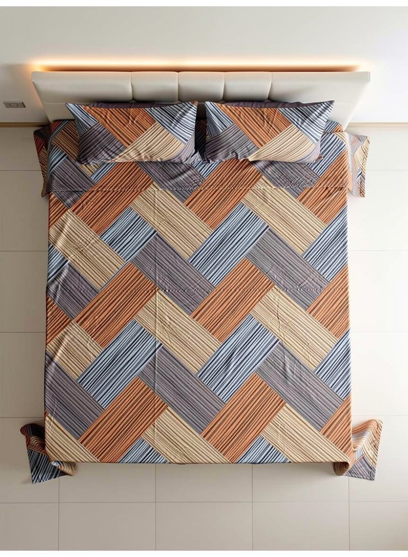 RISHAHOME King size Cotton Blend Flat Bedsheet Set 144 Thread Count Geometric Striped Design 220x240 cm - Image 2