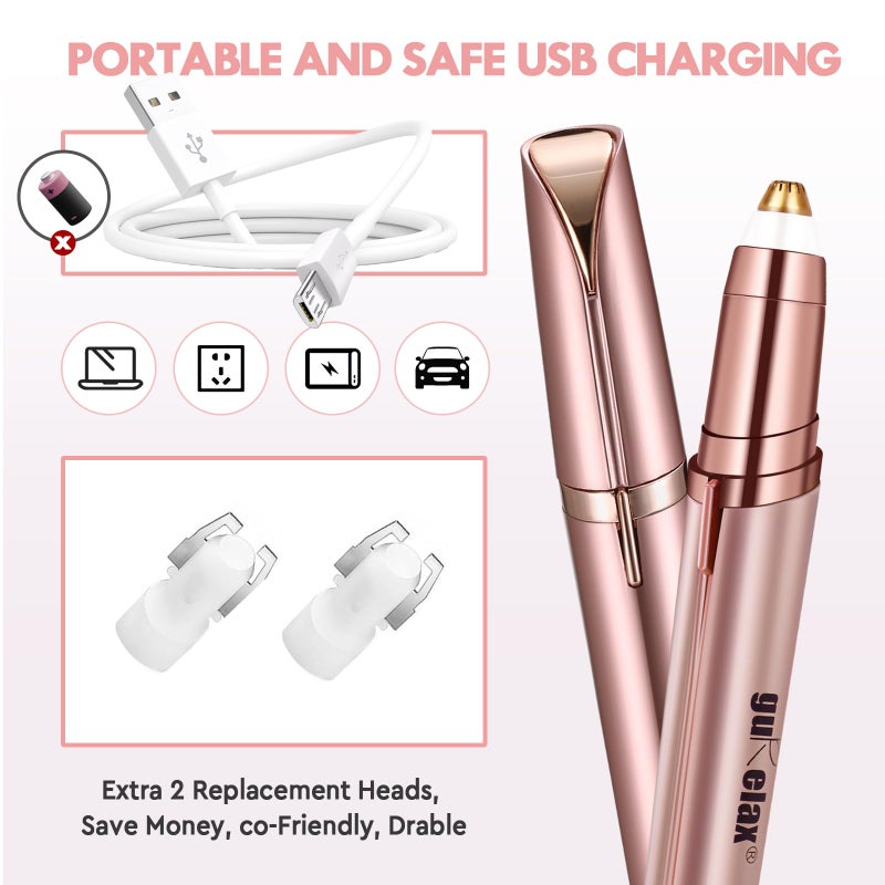 gurelax مزيل شعر الحواجب الكهربائي للنساء من جوريلاكس مع شفرات بديلة، ضوء LED دقيق، مزيل شعر آمن وفوري بدون ألم - Image 5