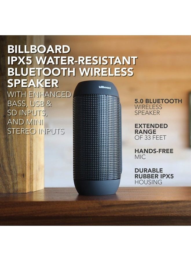 billboard - BB742 IPX5 Water-Resistant Bluetooth Wireless Speaker With Enhanced Bass, USB & SD Inputs, and Mini Stereo Inputs - Black - Image 1