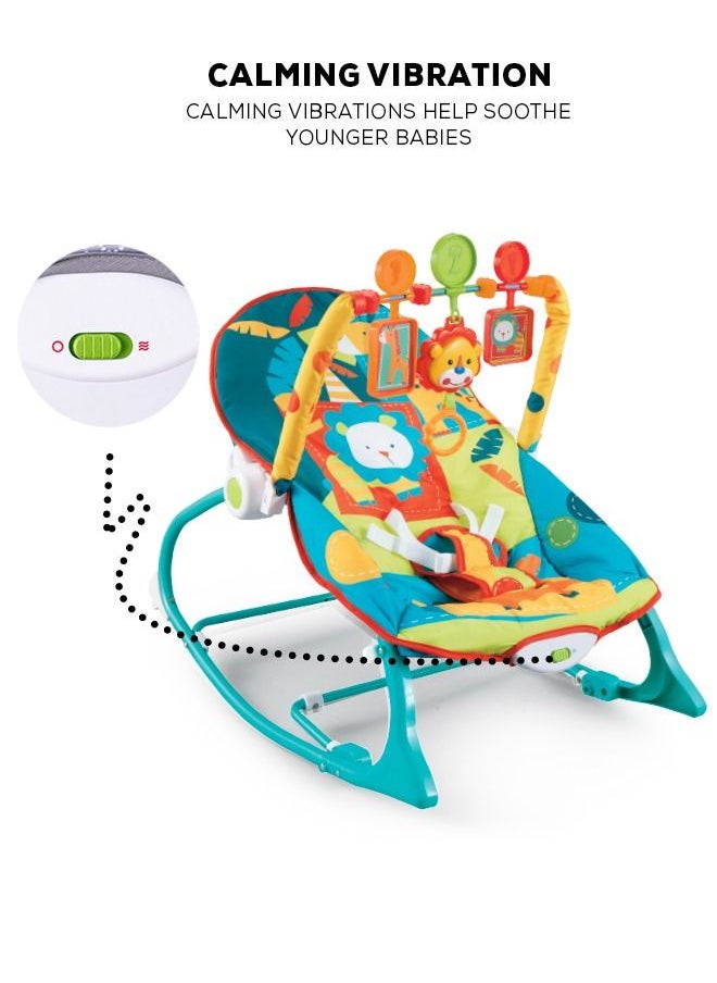 BAYBEE - Nora Baby Bouncer And Rocker Chair With Soothing Vibrations Multi Position Recline 3 Point Safety Belt Removable Toys For 0 To 2 Years Boys Girls Green - Image 1