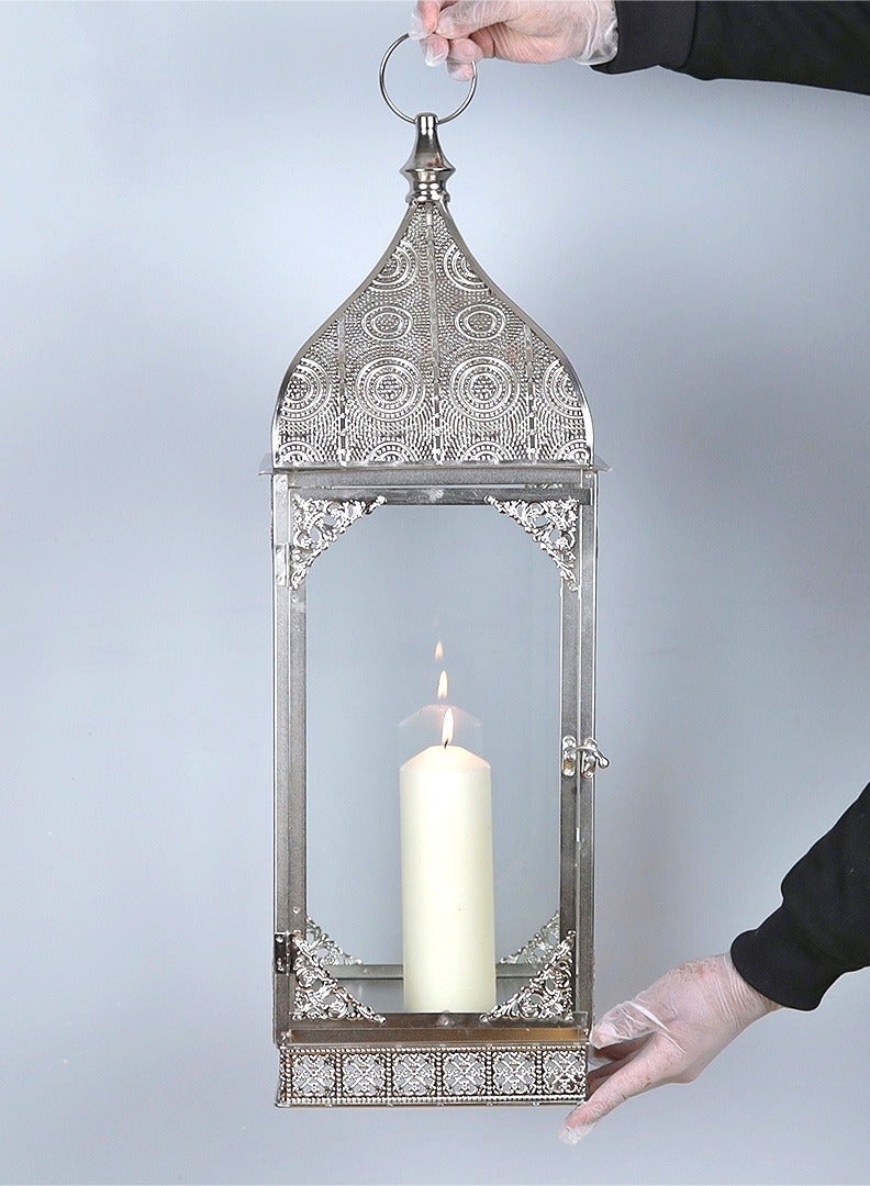 AL Hadaya Mall Elegant Hanging Ramadan Lantern – Silver Decorative Candle Lantern – 70×22×22 cm - Image 1