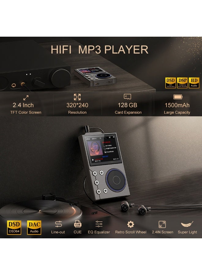 HiFi MP3 Player with Bluetooth5.3, 2.4in HD Screen, High Resolution Lossless Sound Digital Audio Music Player, 1500mAh Portable Audio Player with ALPS Scroll Control, for Sports  - Image 2