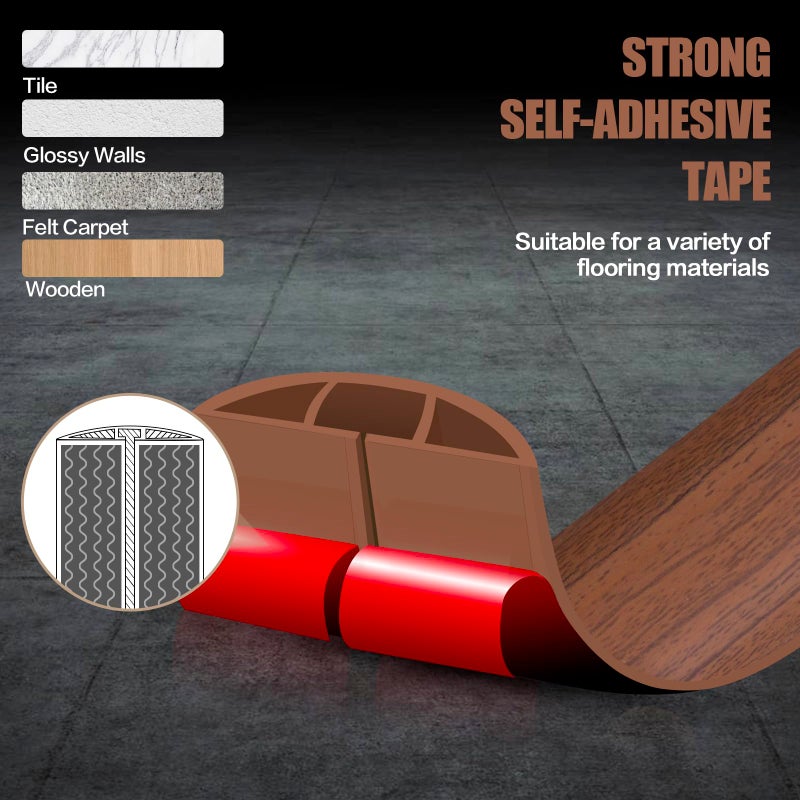 DBHXXMB-HH Floor Cord Cover Self Adhesive Cord Hider,10FT Cable Management, Extension Strip Protector for Wires, Prevent Cable Trips for Offices, Gyms, Exhibitions Cavity:0.39"(W) x 0.27"(H) Wood Red Teak - Image 4