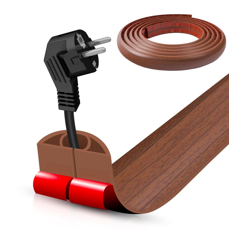 DBHXXMB-HH Floor Cord Cover Self Adhesive Cord Hider,10FT Cable Management, Extension Strip Protector for Wires, Prevent Cable Trips for Offices, Gyms, Exhibitions Cavity:0.39"(W) x 0.27"(H) Wood Red Teak - Image 1