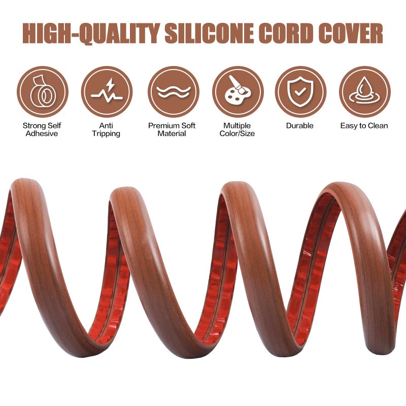 DBHXXMB-HH Floor Cord Cover Self Adhesive Cord Hider,10FT Cable Management, Extension Strip Protector for Wires, Prevent Cable Trips for Offices, Gyms, Exhibitions Cavity:0.39"(W) x 0.27"(H) Wood Red Teak - Image 3