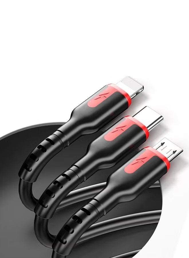 واي جيه 66W 3 بوصة كابل شاحن سريع متعدد الوظائف، كابل بيانات زنبرك قابل للسحب، محول سلك كابل مزود بمنفذ برق/من النوع C/(أسود) - Image 3