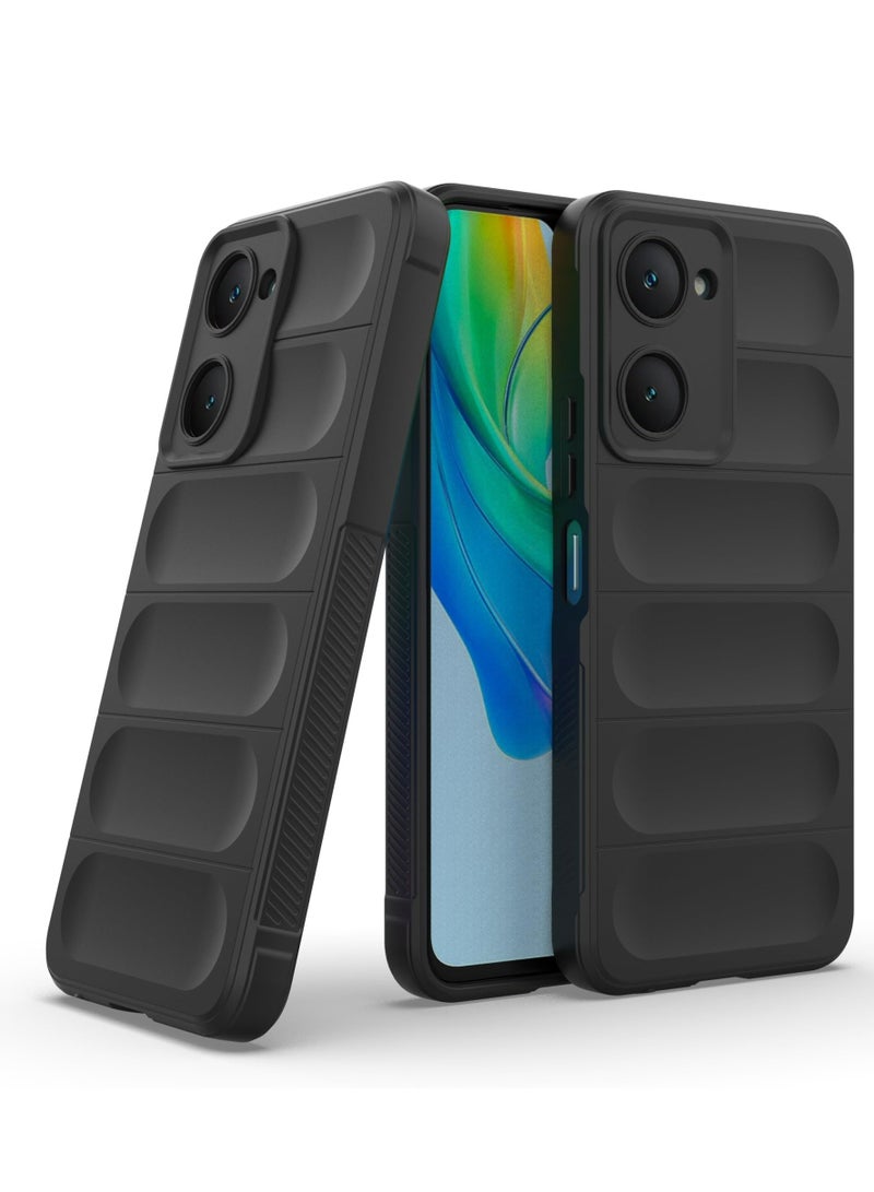 فيفو y28s 5G / y03 4G / y18 4G الهاتف المحمول حالة الثقيلة 3D نمط الشريط ، لينة اللمس ، سيليكون حماية كاملة ، صدمة ، أسود - Image 1