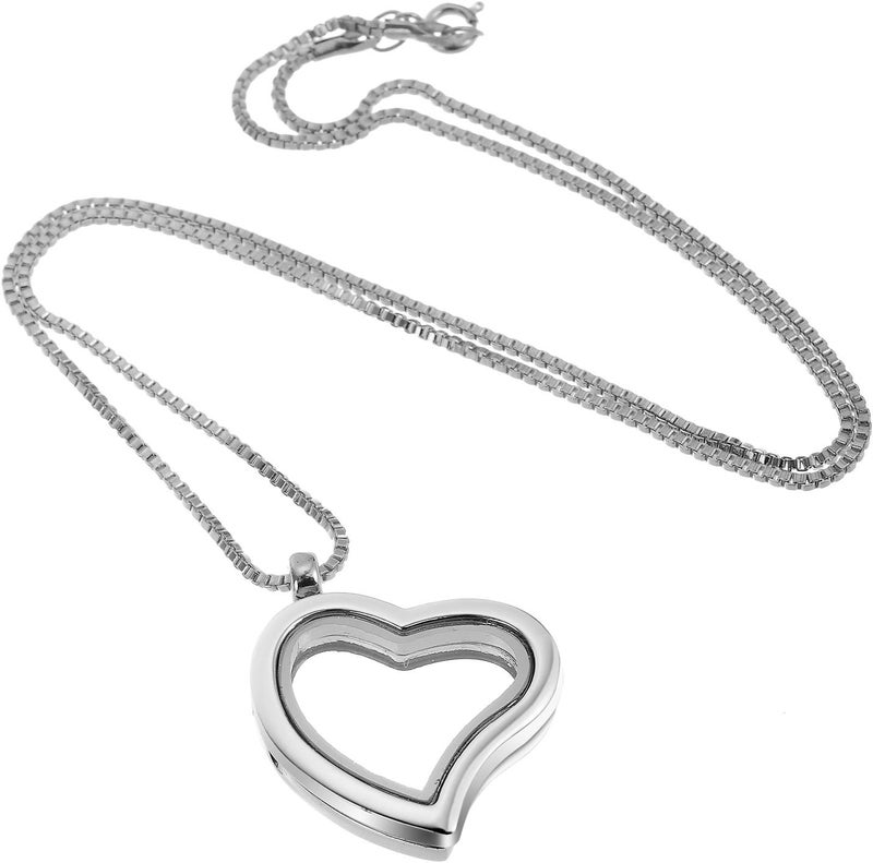 RUBYCA Living Memory Floating Charm Heart Glass Locket Pendant Necklace 20 Inches 1pcs Silver Color - Image 1