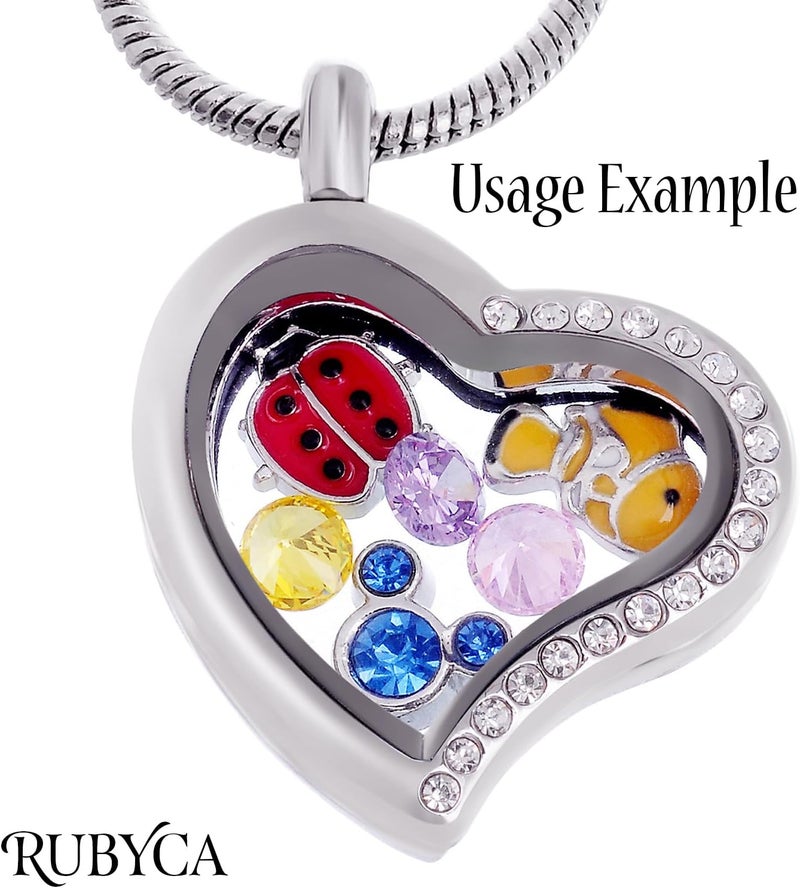 RUBYCA Living Memory Floating Charm Heart Glass Locket Pendant Necklace 20 Inches 1pcs Silver Color - Image 5