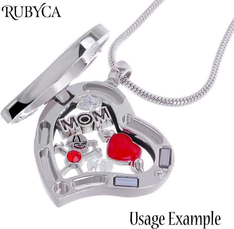 RUBYCA Living Memory Floating Charm Heart Glass Locket Pendant Necklace 20 Inches 1pcs Silver Color - Image 4