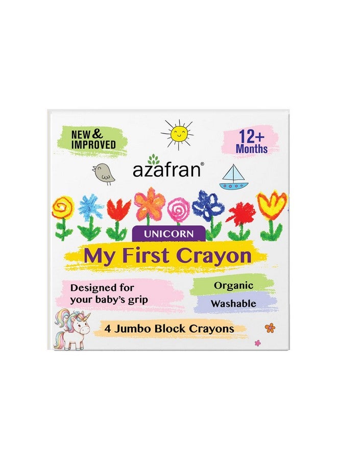 Azafran My First Crayon - Unicorn 4 Jumbo Block Colours, Colors Set for Kids, Baby and Infant Safe, Hypoallergenic, Non-Toxic, Washable, Plant-Based Crayons Colour Set, Ideal Toys for 1 Year Old - Image 1