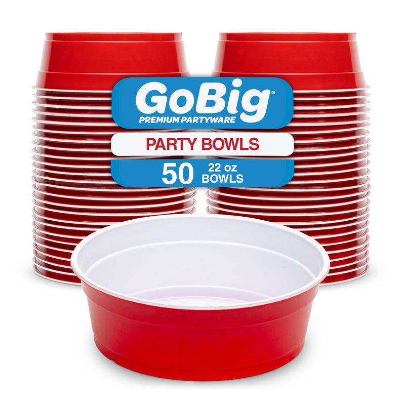 GoBig Red Party Cup Bowls - 50 Small Disposable Plastic Bowls - Image 1