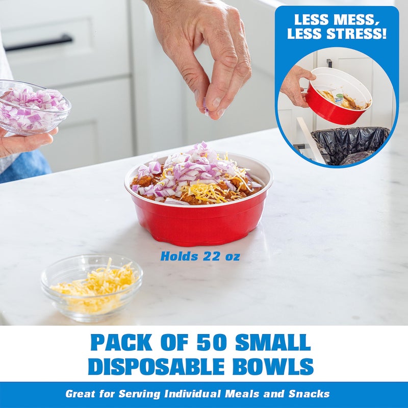 GoBig Red Party Cup Bowls - 50 Small Disposable Plastic Bowls - Image 2