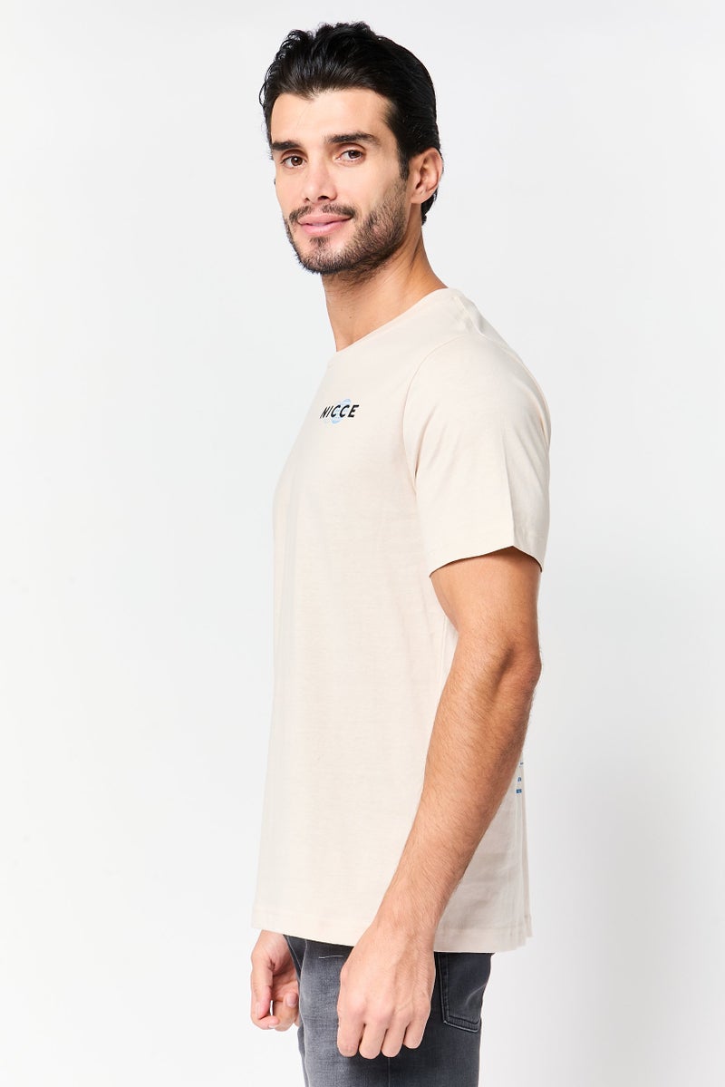 Nicce Men Crew Neck Short Sleeve Graphic Print T-Shirt, Beige - Image 3
