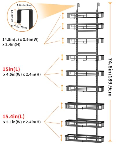 Moforoco منظم مخزن 9 طبقات فوق الباب من موفوروكو، تنظيم وتخزين المخزن، رف توابل معلق أسود، رفوف توابل، المنزل والمطبخ - Image 2