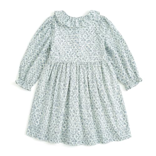 Curipeer Baby Girls Long Sleeve Floral Dress Flower Printed Smock Toddler Ruffle Dress for Autumn and Spring Blue 3T - Image 4