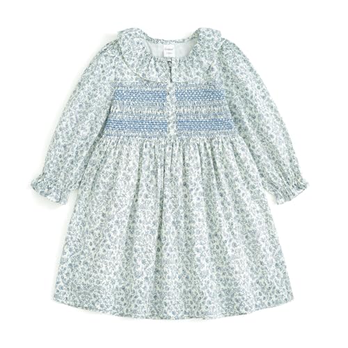 Curipeer Baby Girls Long Sleeve Floral Dress Flower Printed Smock Toddler Ruffle Dress for Autumn and Spring Blue 3T - Image 1