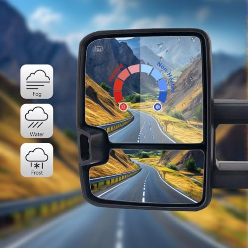 Perfit Zone Towing Mirrors Compatible for 2007-2014 Chevy Silverado GMC Sierra 1500 2500 HD 3500 HD(2007 New Body Style ONLY) Tahoe Yukon Power Heated Amber Turn Signal Light Manual Folding Pair - Image 2